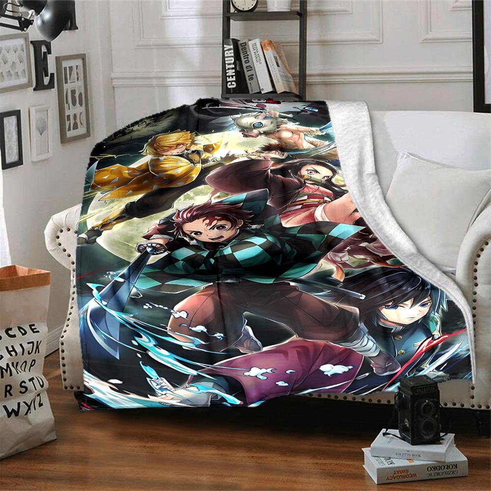 1pc Demon Slayer Characters Soft & Warm Flannel Blanket, Multi-Purpose Throw Blanket for Couch, Sofa, Office, Bed, Camping, Travel