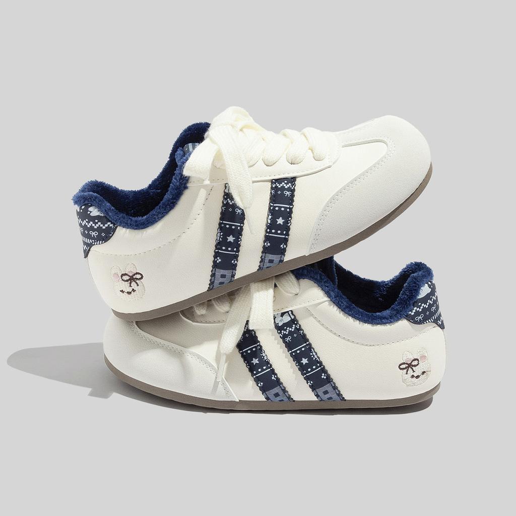 Fleece-lined Warm White Sneakers Versatile Soft-soled Casual German Training Shoes Canvas Shoes Thickened Cotton-padded Shoes
