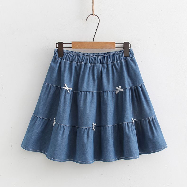 

Юбка миди в форме банта для женской летней новинки с высокой талией, А-силуэта, тортовая джинсовая юбка One size синий