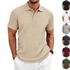 Mens Summer Textured Short Sleeve Polo Shirt Business Casual Solid Lapel Top