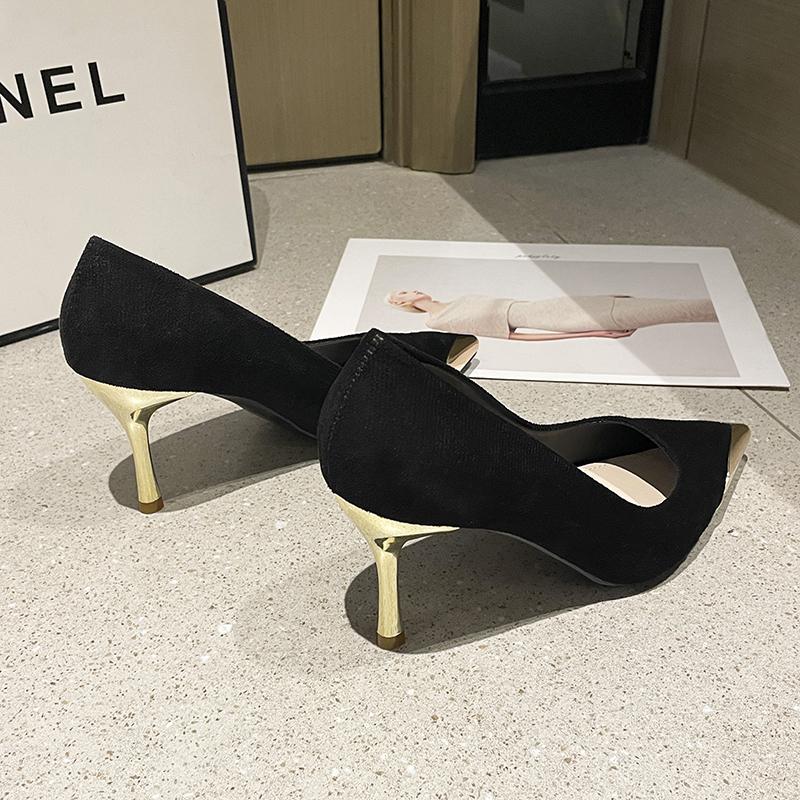 Fashion Elegant High Heels Metal Decorated Pointed Toe Mid Stylish with temperament Heel Single Shoes Women Comfortable Breathable