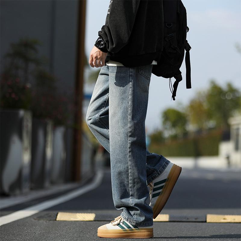 Jeans da Mocio Colore Solido Retro Larghi Dritti Tuta Pantaloni Casual Pantaloni Primaverili