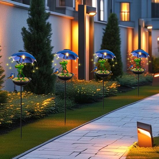 Solar Bird Feeder Frog Garden Decor Drain Holes Design Weather-Resistant