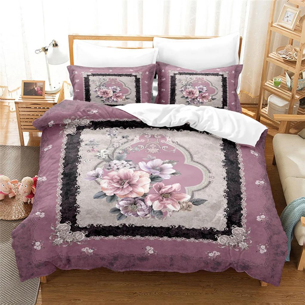 Luxurious Retro Flowers and Plants Duvet Cover Microfiber Exotic European Style Flowers for Women Gifts Bedroom Decoration King