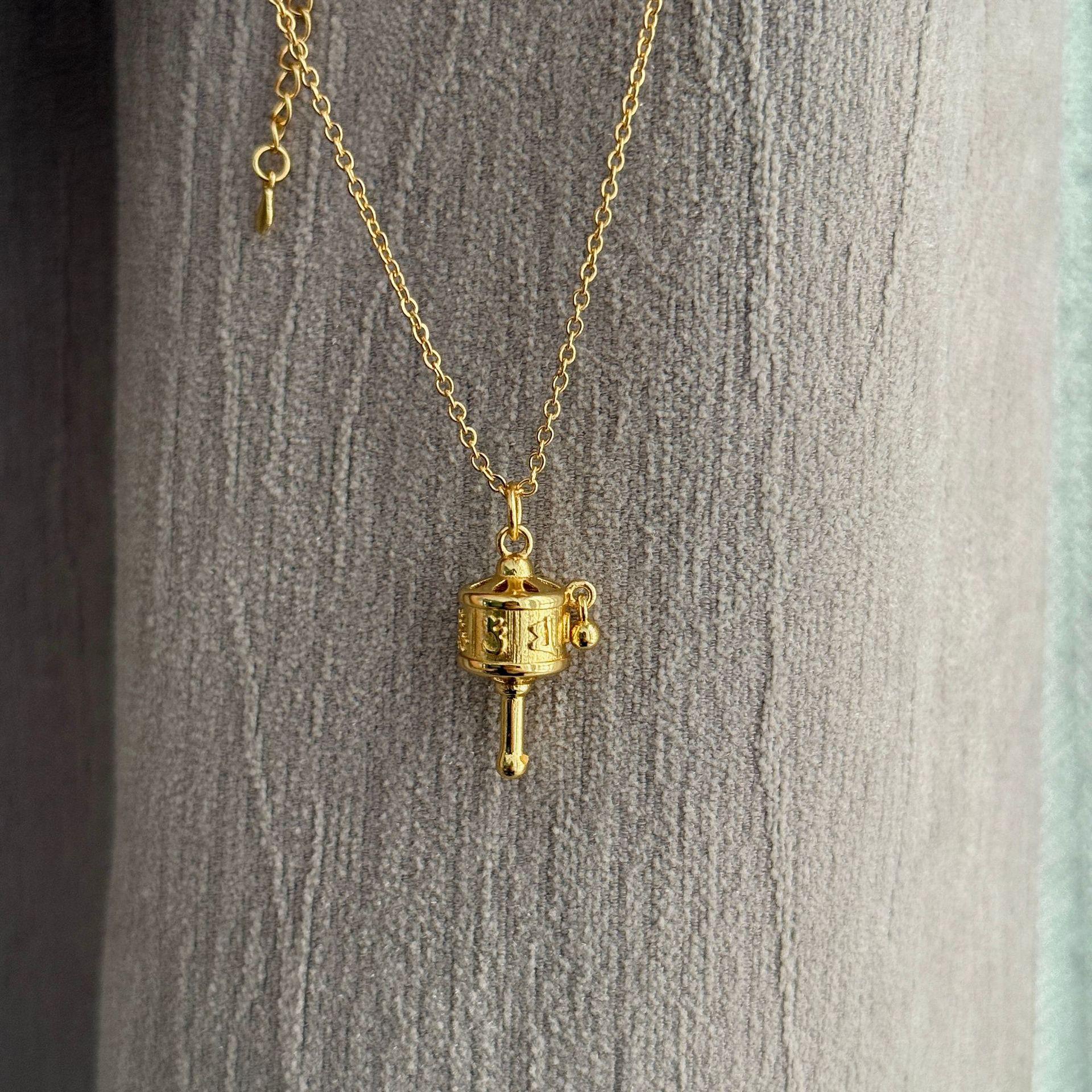 Подвеска-молитвенное колесо из 18-каратного золота, тибетская, для женщин - Шестислоговая мантра в античном этническом стиле