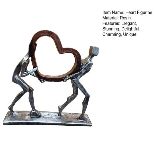 Heart Figurine Two People Carrying A Heart Sculpture Resin Tabletop Ornament for Bedroom Living Room Study Office Wedding Valentine's Day Gift