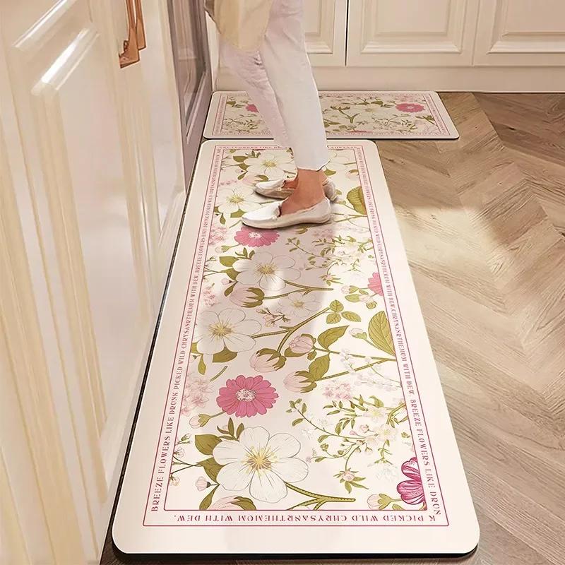 2pc Entrance Kitchen Anti Slip Floral Carpet Wear Resistant Easy To Clean Comfortable Home Decor Floor Mats