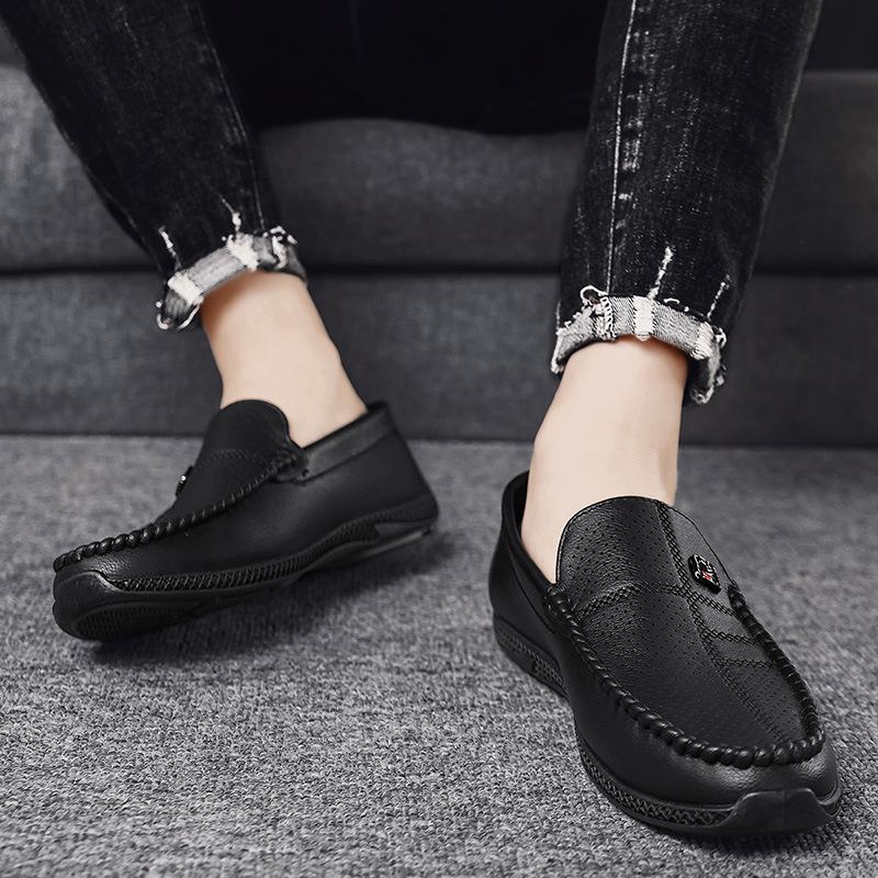 Sommar nya herr Doudou skor ihåliga och andningsbara stansade en pedal lediga läderskor bekväma loafers trendiga lata skor