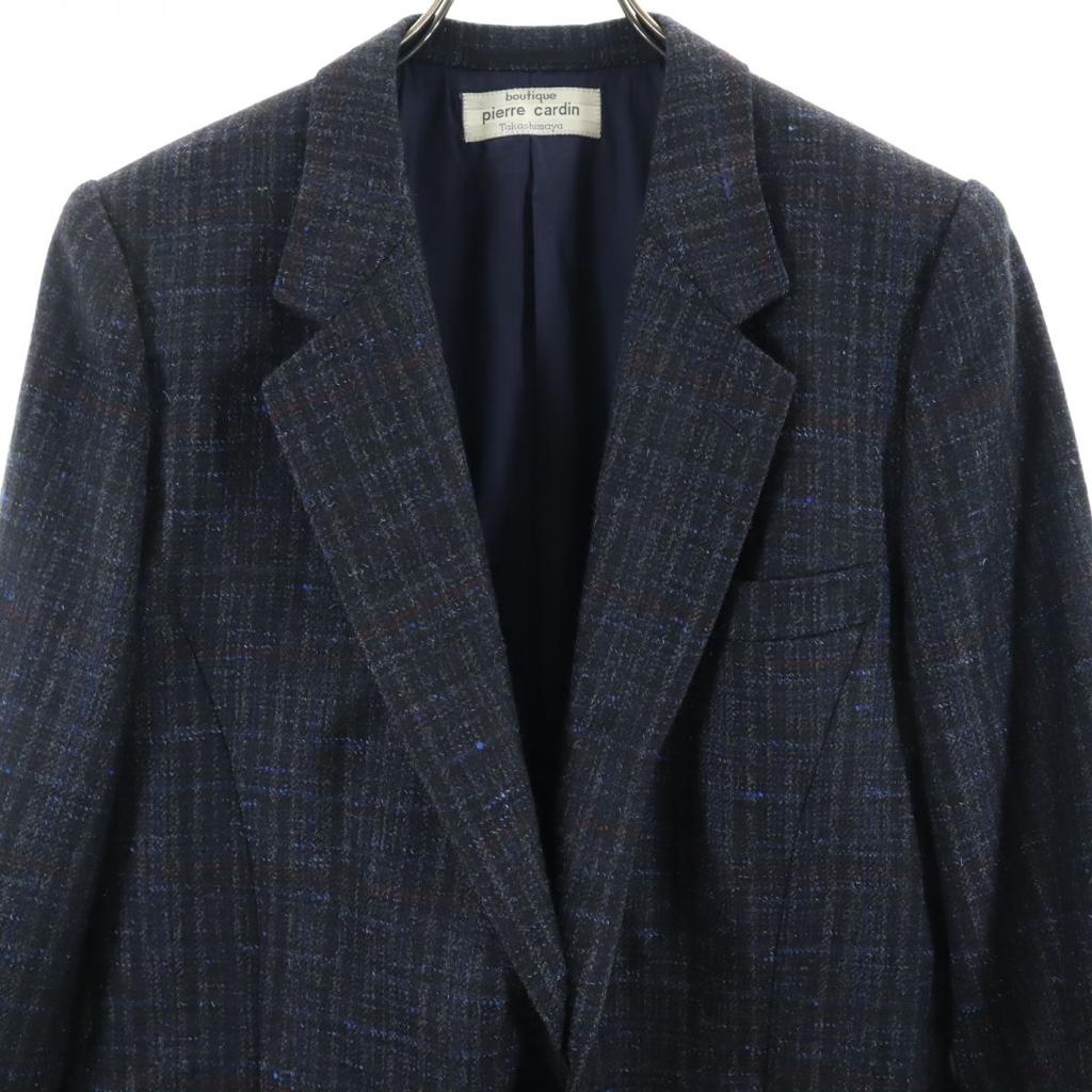 Pierre Cardin wool check Long sleeve tailored jacket Dark gray Men's Used