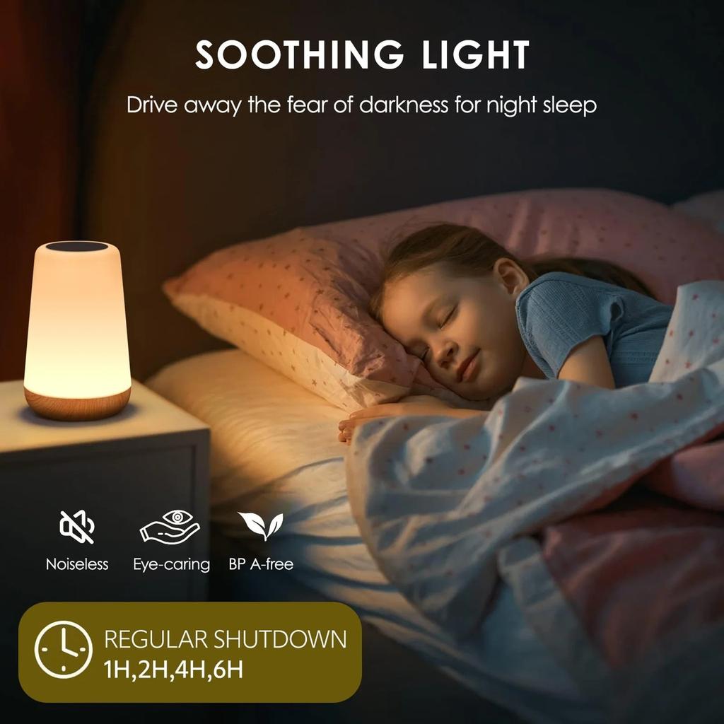 Night Light, Dimmable Touch Lamp for Bedroom, Portable Table Bedside Lamp, 5 Brightness 13 RGB Colors, Night Lights for Baby Nursery Bathroom