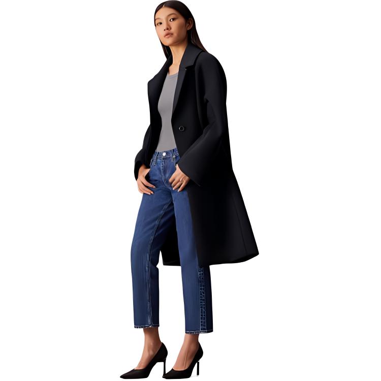 Calvin Klein Ck Premium Ready-To-Wear Solid Color Lapel Mid-Length Comfortable Casual Long Sleeve Coat Women Coats 44PL508