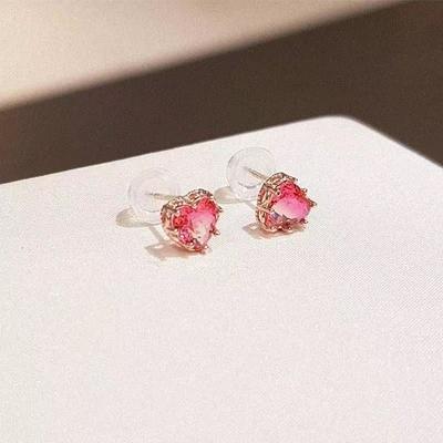 Moda nuovo in orecchini a forma di cuore per donna semplici dolci piccoli e freschi Orecchini a lobo color rubino adatti per gioielli quotidiani regali
