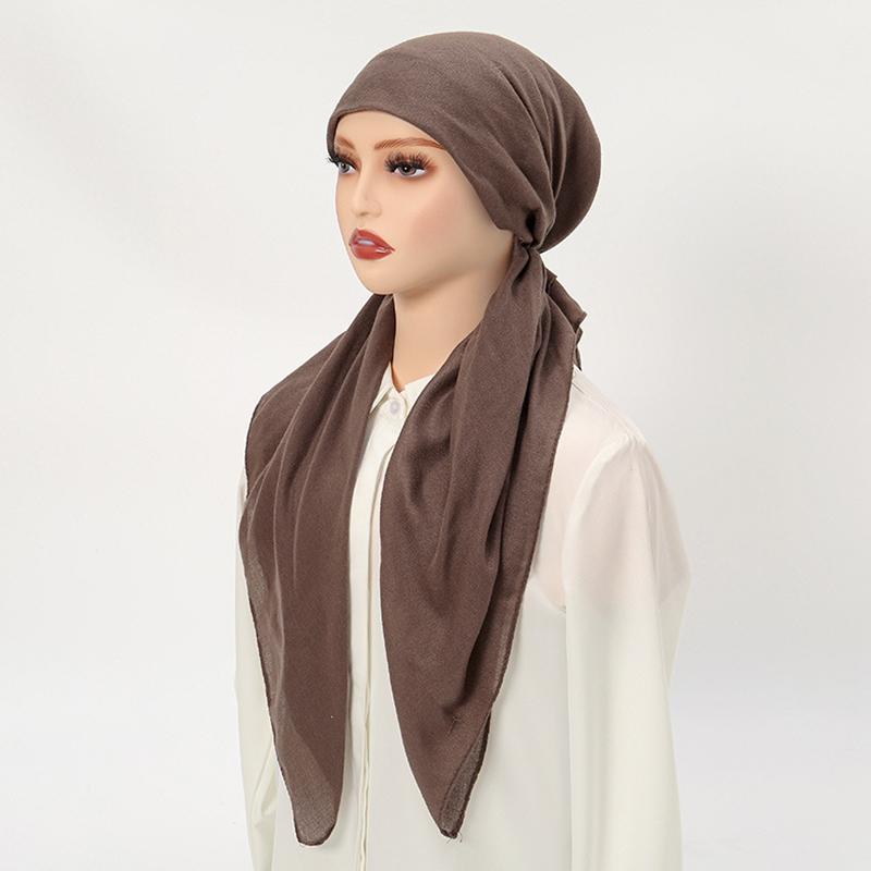 1 Peça Hijab Lenço de Cabeça Feminino Envoltório Muçulmano Cor Sólida Cobertura Queda de Cabelo Câncer Quimioterapia Chapéu Turbante
