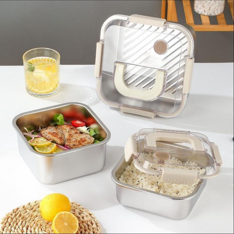 Portable Stainless Steel Fruit Salad Food Container Large Capacity Seal Lunch Box With Handle Lid Camping Picnic Bento Box