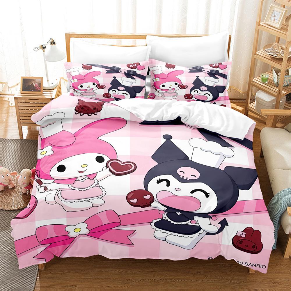 Digital Print Three-Piece Cartoon Cute Kuromi Kuromi Bedding