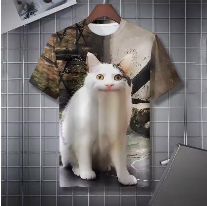 Humorous Funny Cat Graphic T-shirt Neutral Hip-hop Personality 3D Printed Animal Streetwear Short Sleeve T-shirt Summer