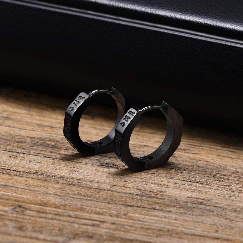 Orecchini a Cerchio Vichingo del Nord da uomo Acciaio Inossidabile Ottagono Rune Orecchini Rotondi Talismano Gioielli Eleganti Regali Vichinghi per Uomo