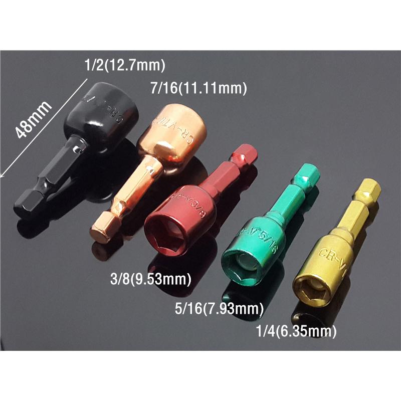 5pcs Set 48mm Long Hexagonal Color Magnetic Sleeve Multifunction Set Chrome Vanadium Steel Rod Repair Tool Hand Tool Parts