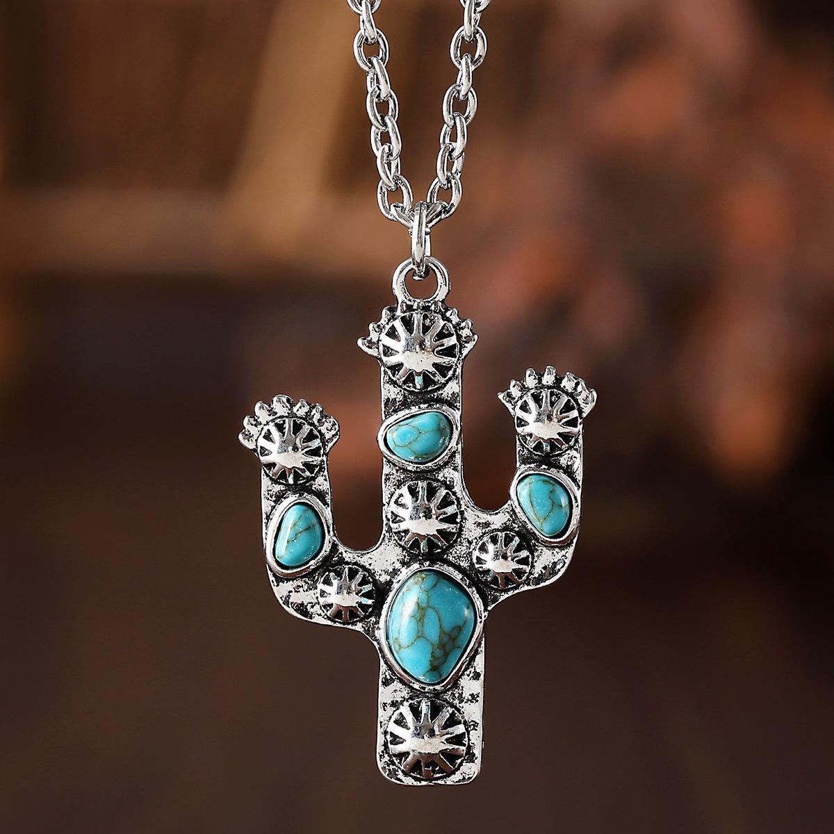 

Богемный бирюзовый кактус инкрустированный серьги и колье набор