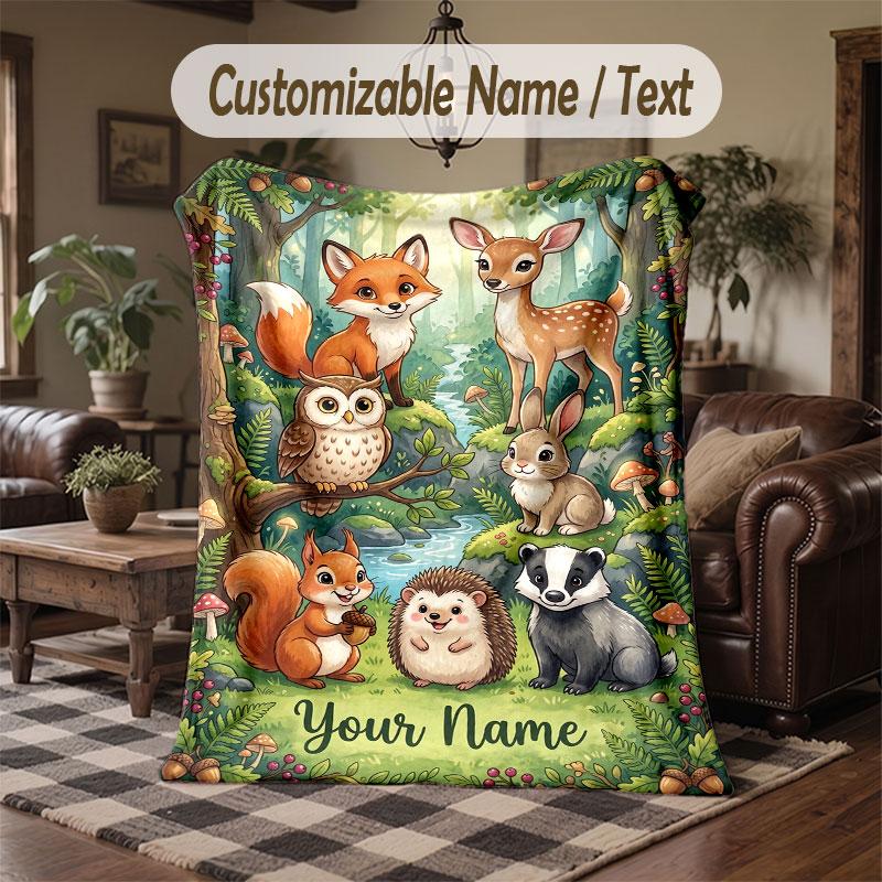 Wildlife Animals Theme Throw Blanket Custom Name Text Personalized Blanket Soft Cozy Blanket for Home Sofa Bed