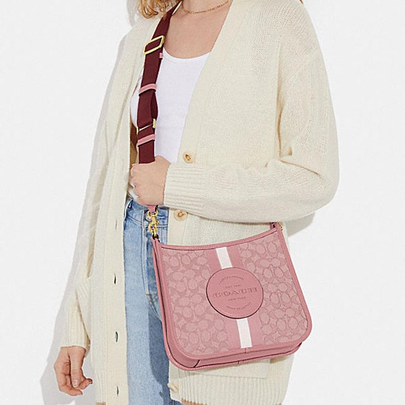 Coach Dempsey 27 Letter Logo Classic Monogram Zip Closure Fabric And Leather Shoulder Crossbody Bag Large Women Bags Pink CA195-IMP1X