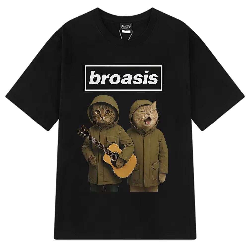 Funny Broasis Cat Band Fashion Print Men Women Hip-hop T-shirts Short-sleeved Harajuku Casual Oversized Punk T-shirts Streetwear
