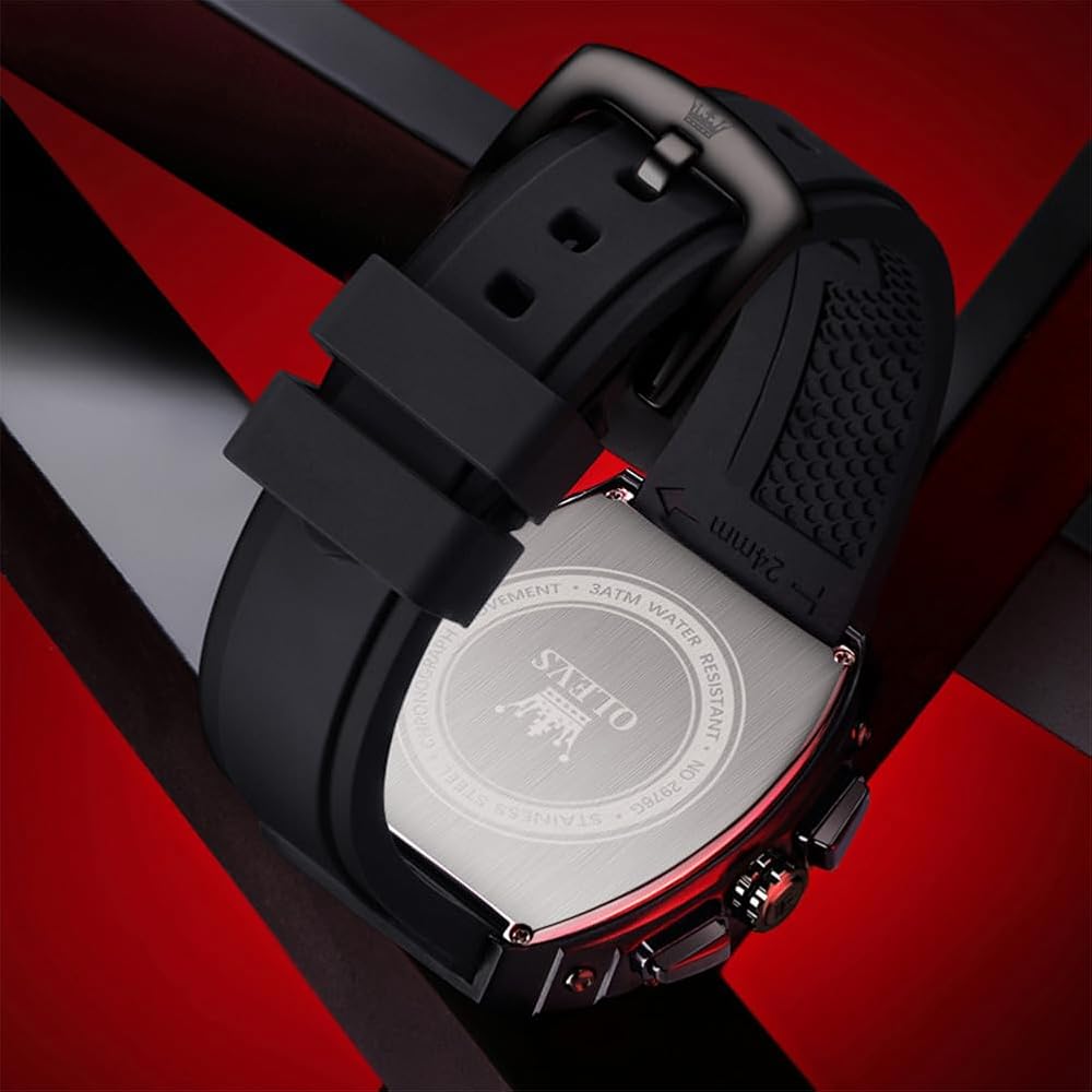 OLEVS Men's Chronograph Waterproof Multifunctional Quartz Watch with Calendar and Silicone Strap Black
