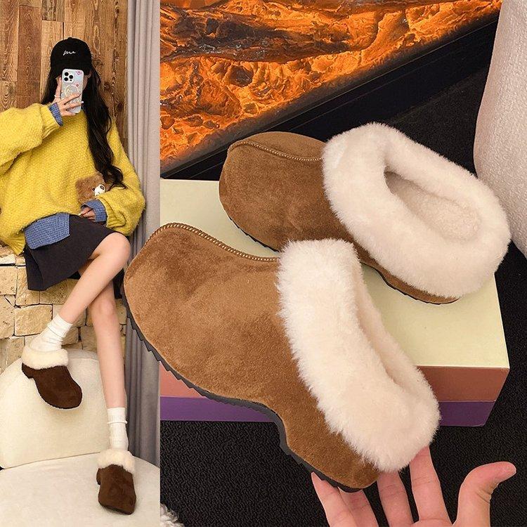 Frosted skin with thick bottom and increased height by 7cm, mango head, baotou, half drag, female winter plush, burken, lazy, fluffy retro