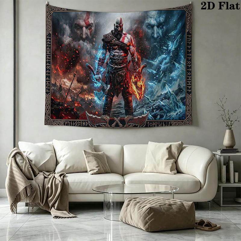 Kratos God Of War Wall Tapestry Aesthetic Wall Hanging Printed Fabric Blanket Decorative Tapestries for Bedroom Living Room Home Decor