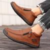 Men's High-top Casual Leather Shoes Hand-stitched Plus Size 38-50 Non-slip Soft Sole Flats with Zipper for Walking Working