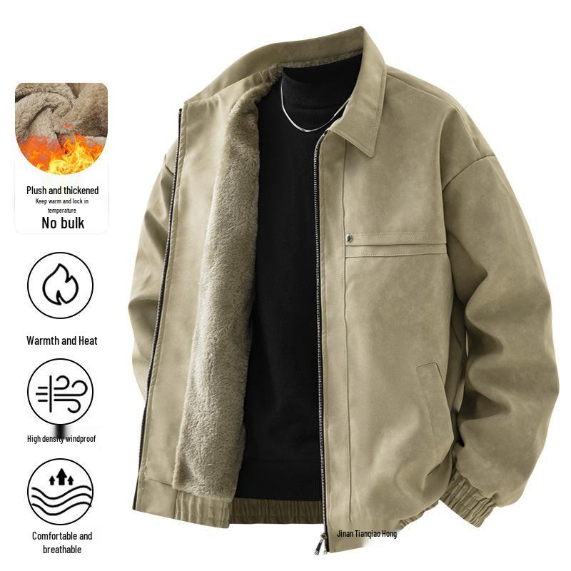 Herren Retro Lederjacke mit Samtfutter - Braun