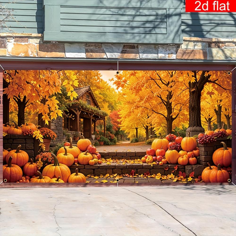 1pc Autumn Harvest Garage Door Banner - Colorful Maple Leaf and Pumpkin Patterns