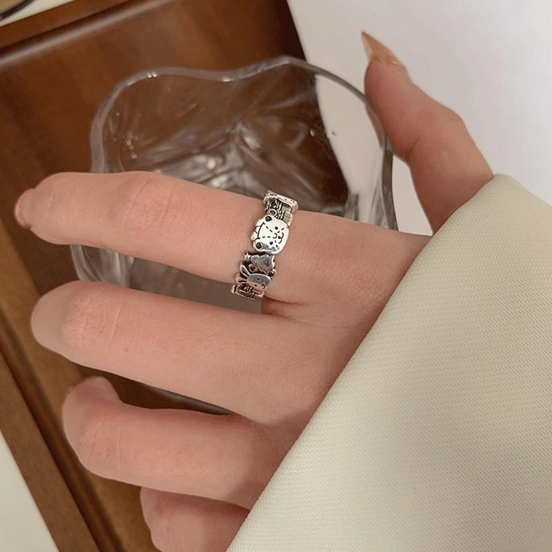 Rings Modern Copper For Women Trendy Cartoon Character Design Beautiful Geometric Style