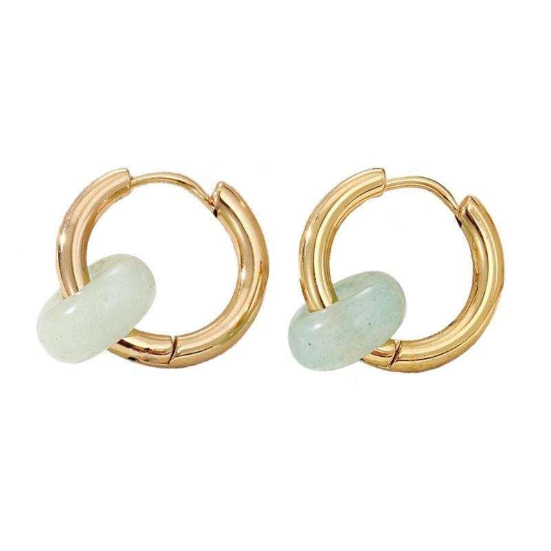 Natural Stone Bead Earrings Stainless Steel Ear Hooks Circle Ear Buckle Hoops Fashion Ear Jewelry Gift for Women Girls