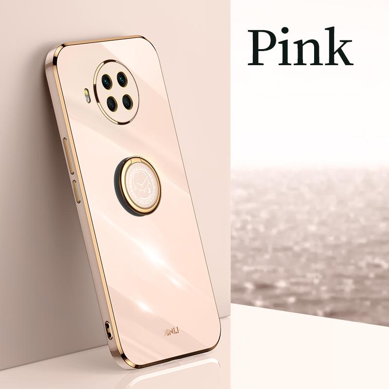 Pokovovaný štvorcový držiak na prsteň Puzdro na telefón Pre Xiaomi Mi 10t Lite 5G 10 T 10tlite Xiomi Mi10t Pro Luxusný mäkký silikónový kryt so stojanom