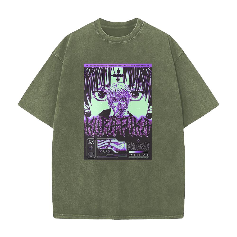 Hot Anime HUNTER×HUNTER Kurapika Print T-shirt Men Washed Manga Tshirts Oversized Cotton T Shirt Harajuku Male Vintage Tops