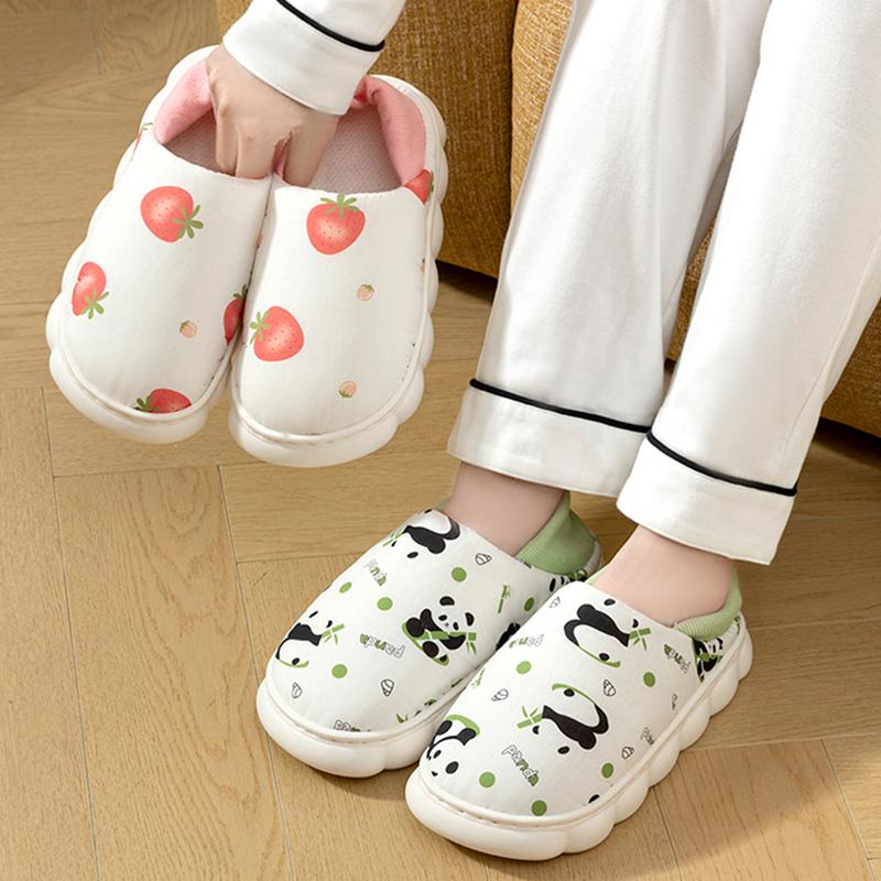 Fashion Cartoon Panda Print Home Slippers for Women Indoor Soft Sole Non Slip Pregnant Cotton Shoes Woman Lightweight Comfort Slippers