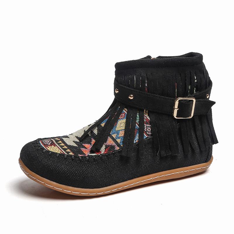 Fashion 2025 Autumn Niche National Style Tassel Short Boots for Women Casual and Comfortable Versatile Thick Soled Women's Short Boots
