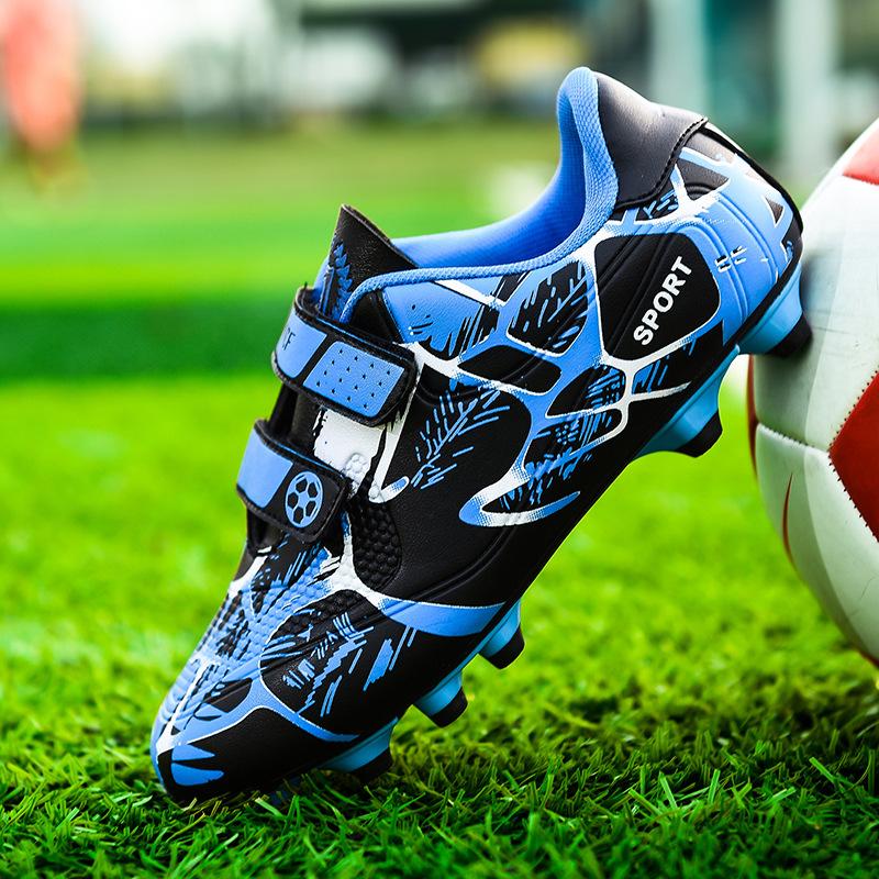 Children's football shoes long nails broken nails leather surface fashion Velcro low top professional game training shoes sports shoes wholesale