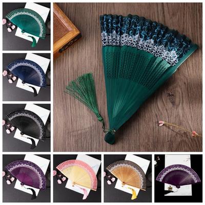 Chinese Style Folding Folding Fan With Tassel Change Color Dance Fan Silk Cloth Bamboo Home Decor