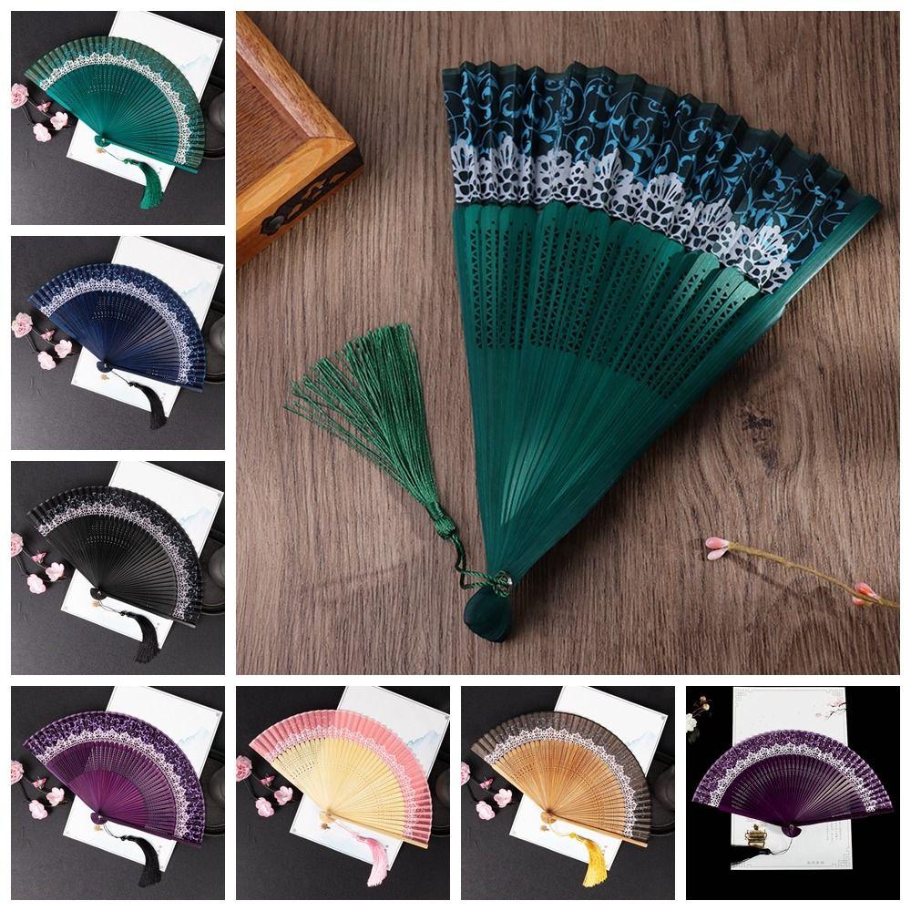 

With Tassel Dance Fan Change Color Folding Fan Portable Desktop синій