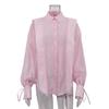 Solid See Through Women Shirt Commut Wear Lapel Long Sleeve Single Button Lace Up Female Blouse 2025 Spring Summer Elegant Office Lady Top
