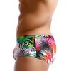 Herren tropische Kokospalme Farbe Tinte gedruckte kleine flache gewinkelte Badehose eng anliegend Mode Nylon Strand Vier-Ecken