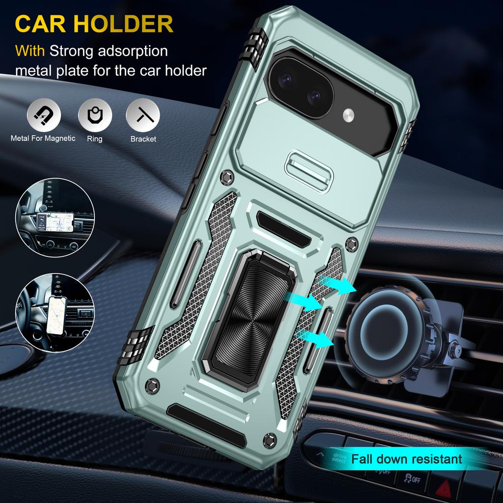 Für Google Pixel 9a Hülle Ständer Schiebe-Objektivabdeckung PC+TPU Sturz