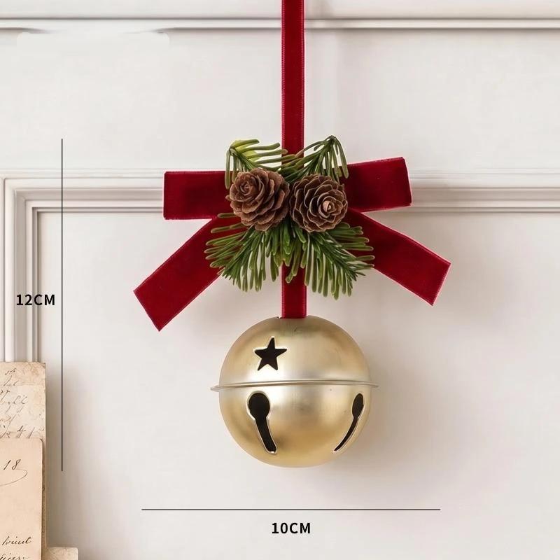 Christmas Jingle Bells Door Hanger Ornament Velvet Bow Pine Cone Bell Pendants For Christmas Decoration Christmas Gift Noel