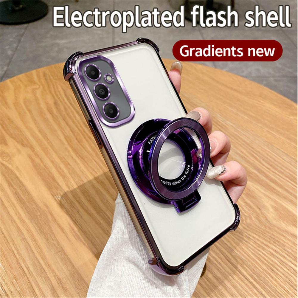 Luxury Glitter Plating With Holder Case For Samsung A06 A16 A05S A15 A25 A35 A55 A04 A14 A24 A34 A54 Soft Shockproof Stand Cover
