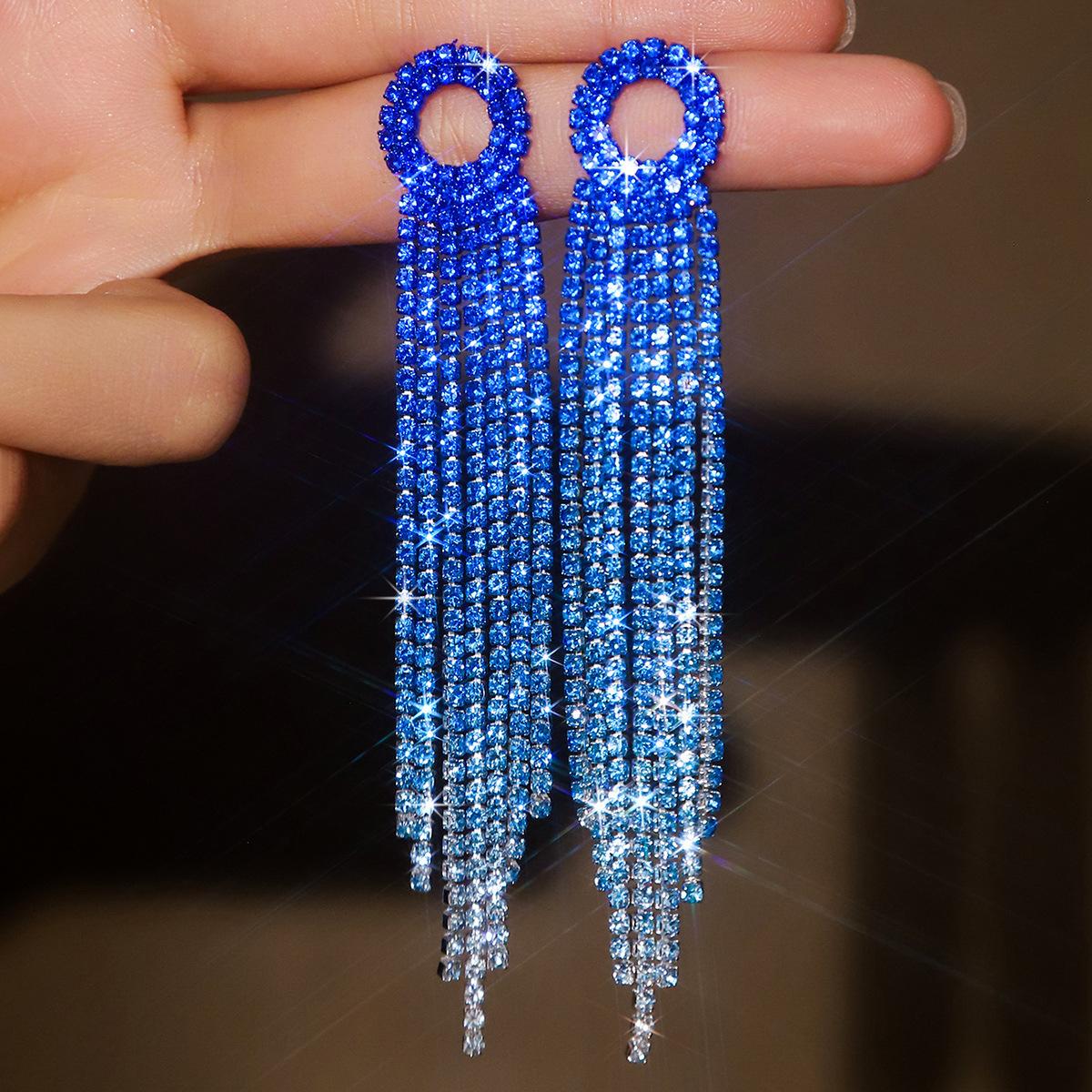 

Rhinestone Alloy Geometric Long Fringed Earrings Street Shot Bridal Wedding Dinner Atmospheric Earrings Jewelry