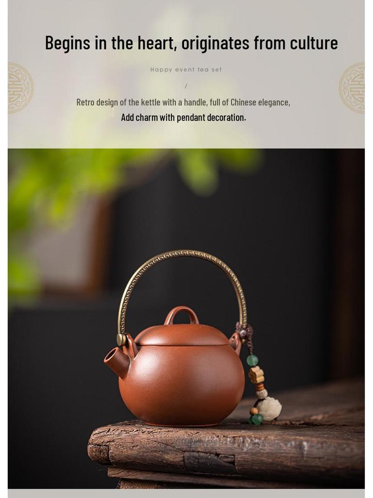 Original Purple Clay Anti-Scald Kung Fu Teapot with Handle - Chinese Style Ceramic Teapot in Gift Box