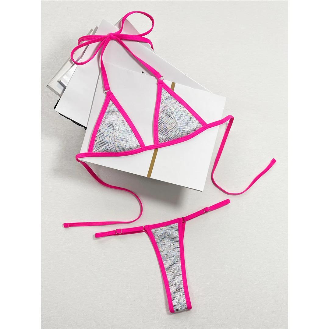 

Сексуальный халтер Экстремальное мини микро бикини стринги Женская купальная одежда Женский купальник Раздельный купальник Купальщик Купальный костюм Плавать L серебряный