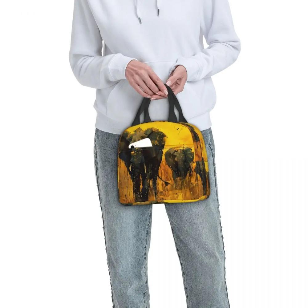 Dusk Elephant Herd African Savannah Elephant Insulated Lunch Bag for Women Kids Leakproof Food Boxes Thermal Lunch Box Tote